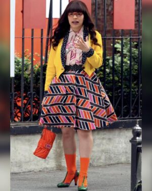 America Ferrera Instagram - Omg, Baby Betty/America! I love her! This feels like lifetimes ago!!!! And yet there’s a whole new generation of you just meeting Betty for the first time now that it’s on @netflix ! In honor of the Betty revival I’m sharing some of my all time favorite Betty Fashion lewks styled by the goat @patriciafield - I absolutely loved wearing the outfits Pat put me in!! She was genius enough to put together something chaotic but so fun to look at! You have to be a master to do “bad” well! I think Betty was way ahead of her fashion times and I feel like she set some trends. Can I get a co-sign from you fashion peeps?  #uglybetty