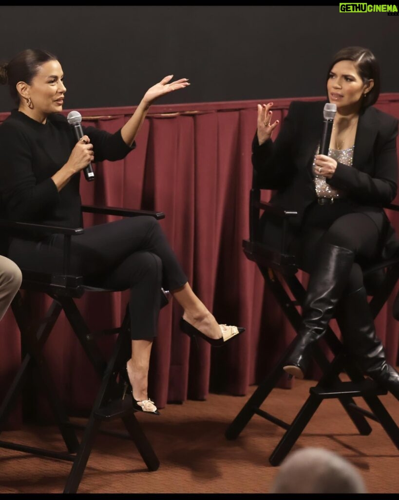 America Ferrera Instagram - 🔥 @flaminhotmovie is a triumph. @evalongoria is an exciting & stylish filmmaker who showcases incredible talent on and behind the screen in her feature film directing debut. It was an honor and a pleasure to talk to her and the insanely talented @jessejohngarcia & @annieggonzalez about how they made the film. Please enjoy this film ASAP if you haven’t already! Also, slide 3 captures my favorite part about being on panels with Eva- we always talk over each other and we both use our hands a lot.