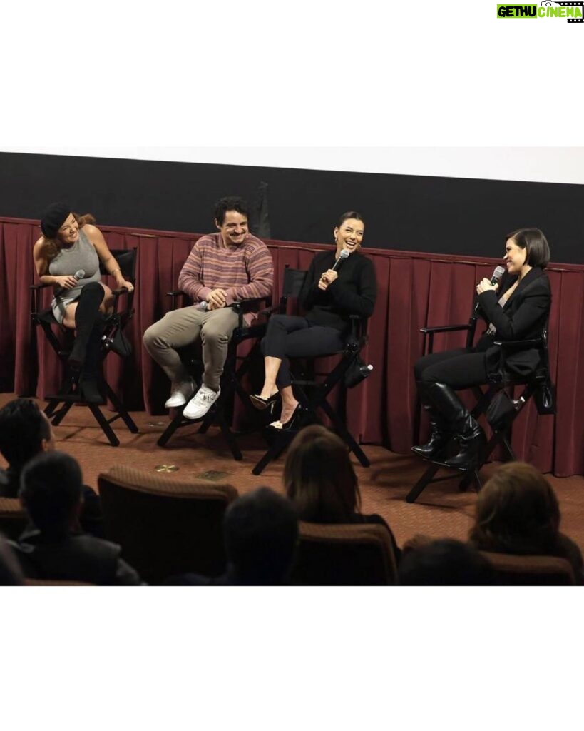 America Ferrera Instagram - 🔥 @flaminhotmovie is a triumph. @evalongoria is an exciting & stylish filmmaker who showcases incredible talent on and behind the screen in her feature film directing debut. It was an honor and a pleasure to talk to her and the insanely talented @jessejohngarcia & @annieggonzalez about how they made the film. Please enjoy this film ASAP if you haven’t already! Also, slide 3 captures my favorite part about being on panels with Eva- we always talk over each other and we both use our hands a lot.