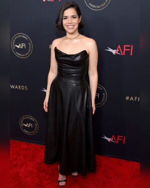 America Ferrera Instagram - Leather at the Luncheon 🖤
Celebrating BARBIE at the #AFIawards #Top10FilmList #2023 

@karlawelchstylist 
@hairbyaviva 
@carolagmakeup