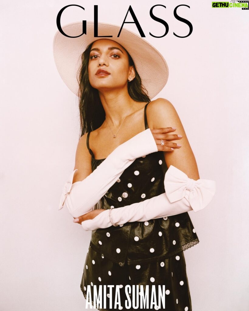 Amita Suman Instagram - Delighted to be spotted on your cover @theglassmagazine Was genuinely lovely connecting with you, thank you for having me 🙏🐞❤️🖤🤍 Shout out to the lovely, talented beings down below 😚 Photographer: @silipman Stylist: @hannahbeckstylist Make Up: @amanda.grossman at @theonly.agency Hair: @miguelmartinperezldn at @thewallgroup Manicurist: Jada-Elize Lorentz at @premierhairandmakeup Photography assistant: @_flora.jpg Stylist assistant: @emmamesquitastyling Talent: @amitasuman_ All clothing and jewellery: @chanelofficial Hat: @emilylondonheadwear @publiceyecomms
