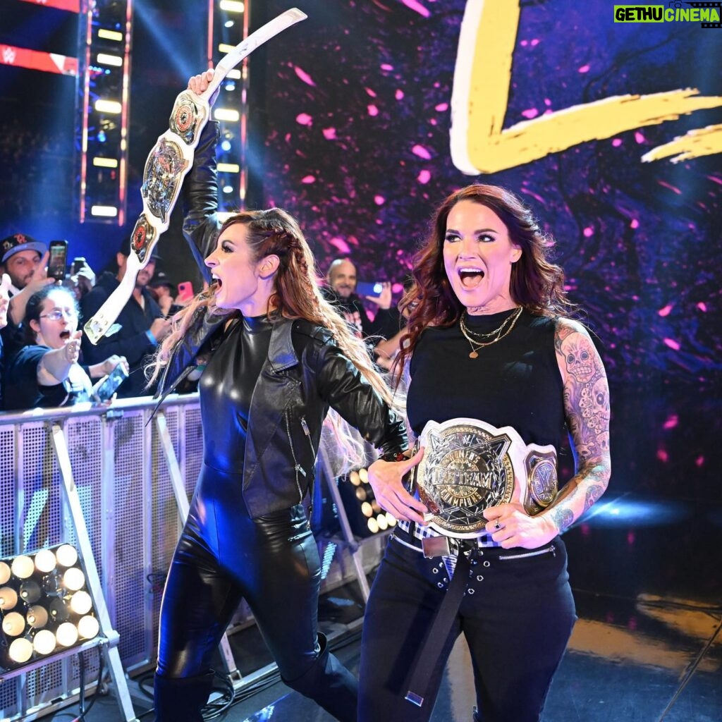 Amy Dumas Instagram - This is what pure joy looks like. Who should we take on? Or rather, grab yourself a partner and step up. We’re ready to fight! #tagchamps #tagteam #wwe