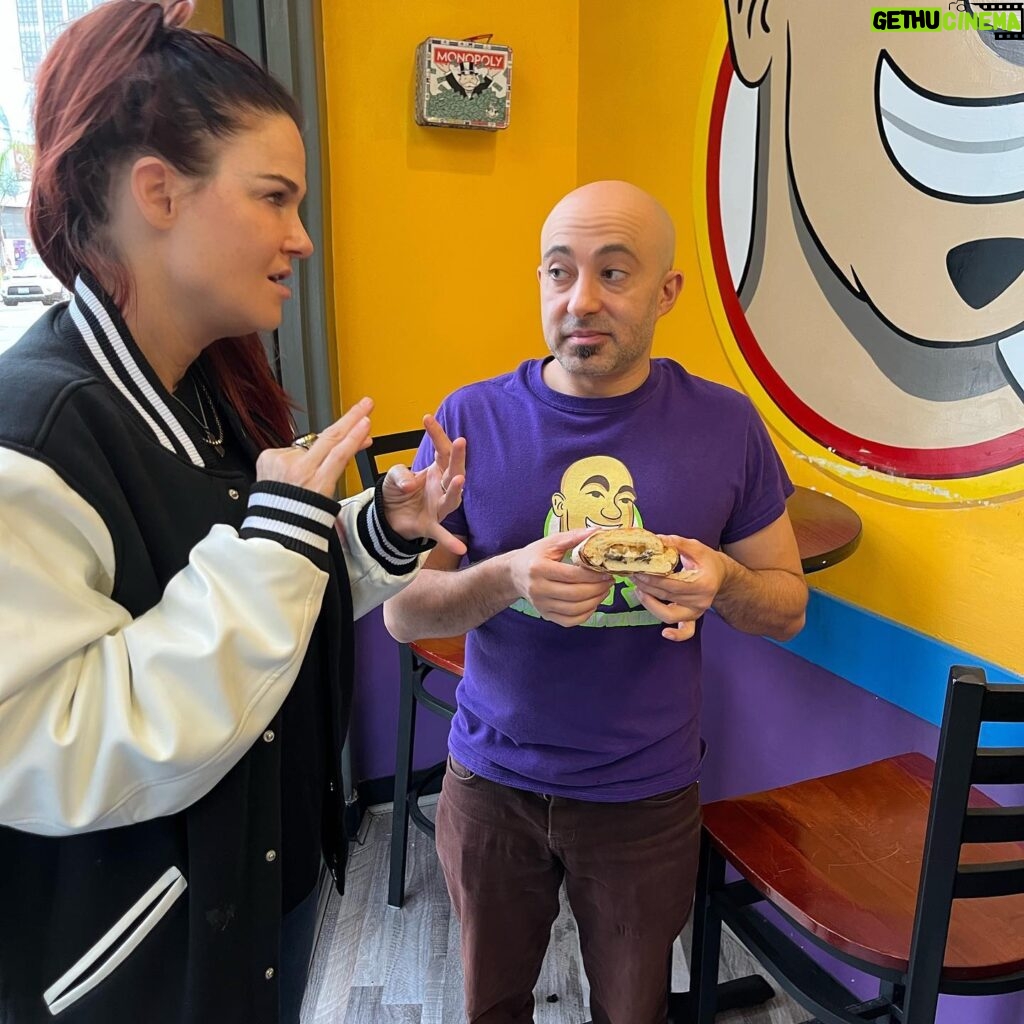 Amy Dumas Instagram - Serious discussion with @ikeshehadeh about what my new @ikessandwiches sandwich should be called… Who will come up with the title!?! Help ya girl out! #ikes