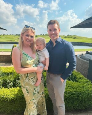Amy Hart Instagram - Being a mum is…uploading pics you don’t really like because your baby looks super cute 🤣🤣 Stanley’s first wedding today! 
Pic 4 is me before fizz and 3 courses 🤣
P.s: Disneyland Paris vlog is up, link to my YouTube in bio! 

#wedding #weddingguestdress #weddingguestoutfit #baby #family #rewrittenbridesmaids #rewrittenlondon