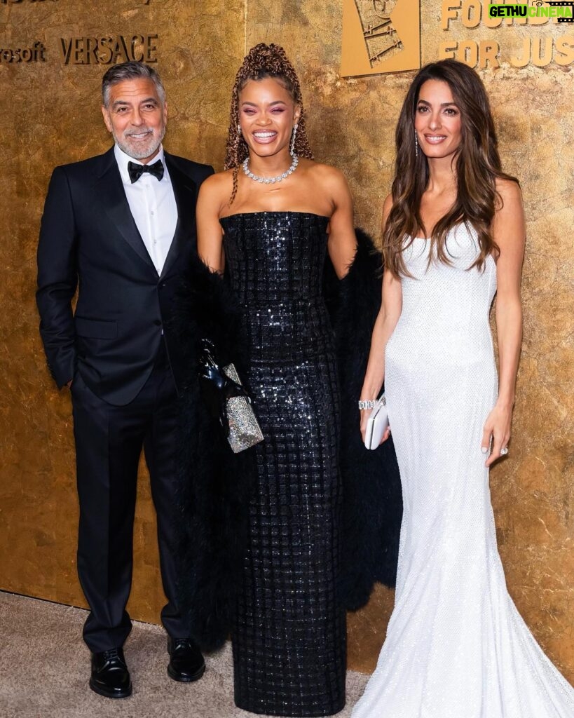 Andra Day Instagram - Thank you! Many blessings to George & Amal, @clooneyfoundationforjustice #TheAlbies & the honorees Dr. Mukwege, Niloofsr Hamedi, Elahe Mohammadi, Truth Hounds, Thai Lawyers for Human Rights and Syrian Center for Media & Freedom of Expression for your sacrifice and dedication to create a world where human rights are defined and protected 💚🙏🏽 “Whenever you conceptualize social justice struggles, you will always defeat your own purposes if you cannot imagine the people around whom you are struggling as equal partners.” - Angela Davis