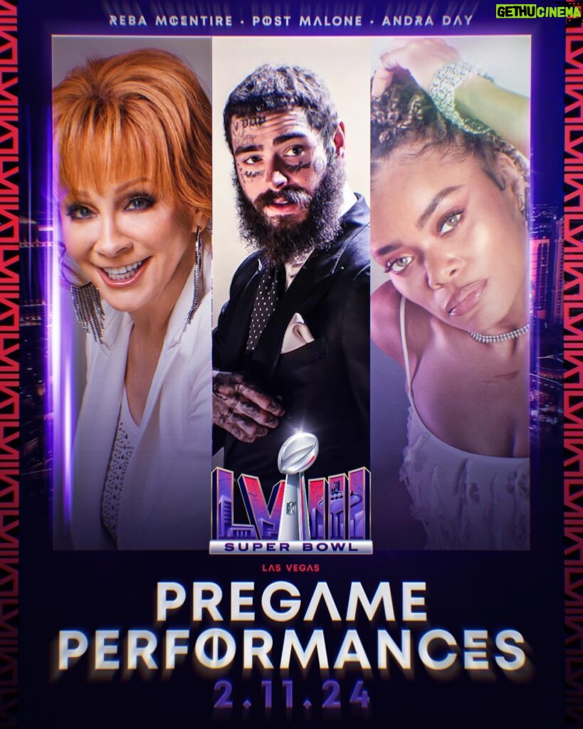 Andra Day Instagram - Your Super Bowl LVIII Pregame Lineup: National Anthem: @reba America The Beautiful: @postmalone Lift Every Voice and Sing: @andradaymusic See you on February 11th 🔥 @rocnation 📺: #SBLVIII on @nfloncbs