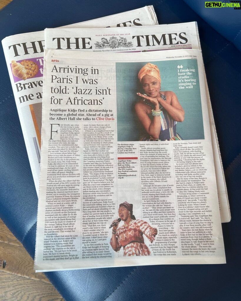Angélique Kidjo Instagram - 💃🏿In @thetimes today at -2 days to the @royalalberthall on Nov 17th in London!💃🏿 Details in bio!