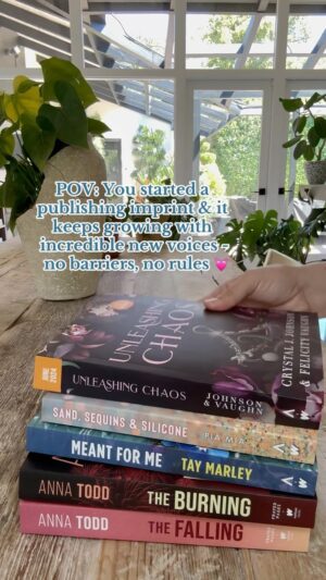 Anna Todd Instagram - watching this stack grow and having a romance driven imprint without all the traditional publishing rules, breaking barriers, and celebrating new voices is truly the highlight of my career ✨📚

who should we publish next? 👀

#frayedpages #publishing #newauthors