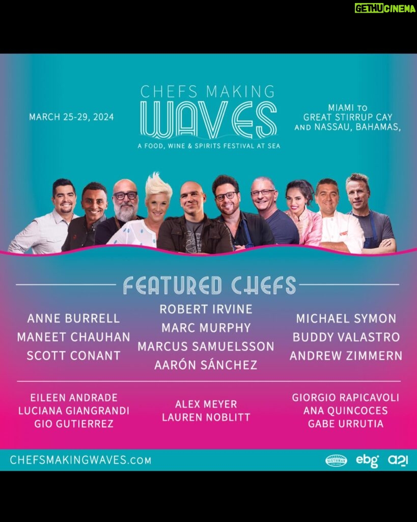 Anne Burrell Instagram - I’m SOOOOOOOO excited for “Chefsmakingwaves“ is less than 50 days away, and I am so excited for this vacation of a lifetime, sailing March 25-29, 2024 from Miami to Great Stirrup Cay and Nassau, Bahamas! The schedule for the cruise is HERE and a handful of cabins were just recently released, so come join me for four nights of good eats on the open ocean aboard Norwegian Pearl! Secure your cabin now at http://chefsmakingwaves.com/