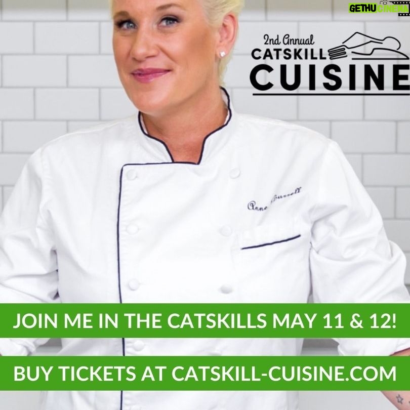 Anne Burrell Instagram - This Mother’s Day weekend, meet me in The Catskills! Join me at @bethelwoodscenter for Catskill Cuisine Festival. I’ll be cooking with friends on Saturday 5/11 for the main event and preparing a special Mother’s Day brunch on Sunday 5/12 with my friend @melbasharlem! It’s going to be a special and YUMMY weekend!!! #luckygirl #ilovewhatido https://catskill-cuisine.com/ticket-levels-and-pricing/