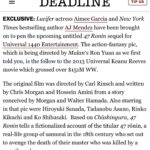 April Jeanette Mendez Instagram – I am unbelievably honored to work with Universal 1440, @ronyuan, and @aimeegarcia4realz on bringing this film to life! 

Thanks for the exclusive announcement @deadline! Link in bio to read more! #47roninsequel