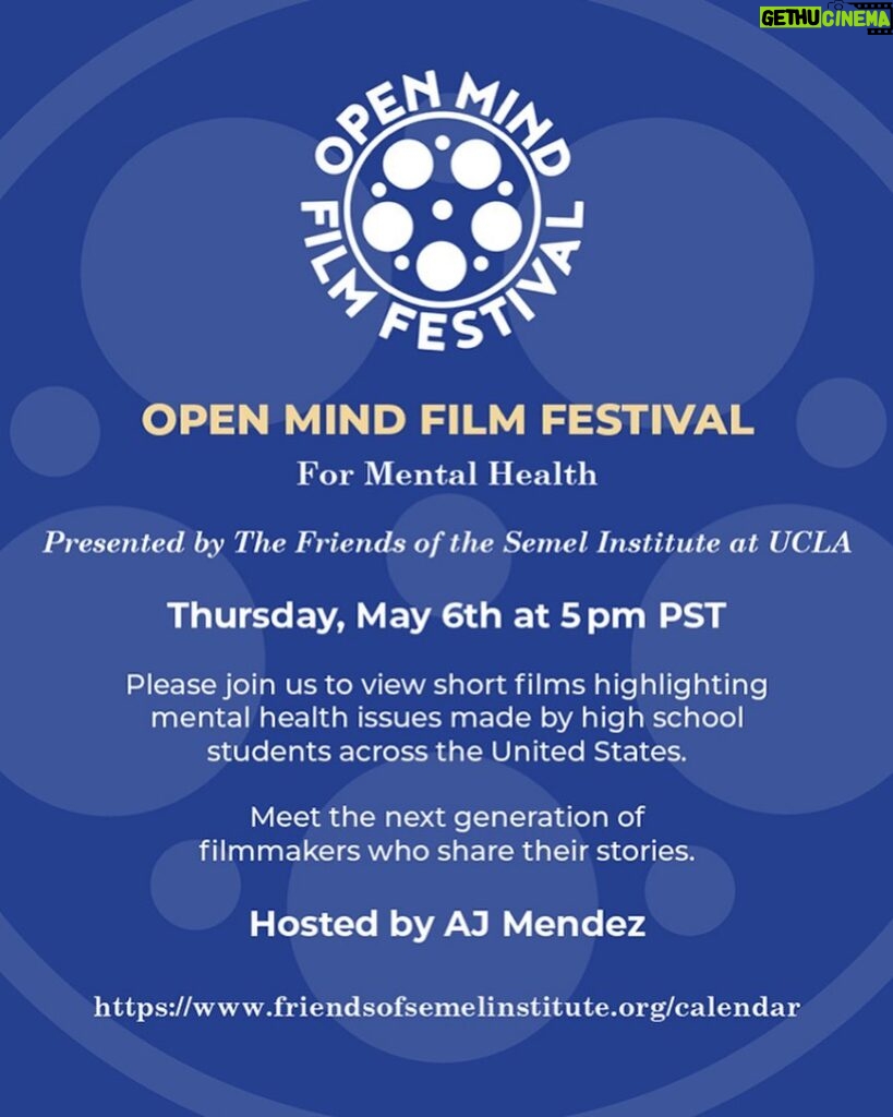 April Jeanette Mendez Instagram - Honored to host the Open Mind Film Festival for Mental Health by @uclafriendsofsemel! Thursday May 6th at 5pm PST! High school students from around the country made short films about the mental health issues most important to them and I can’t wait for you to meet these brave storytellers! Go to friendsofsemelinstitute.org or @openmindfilmfestival for more info.