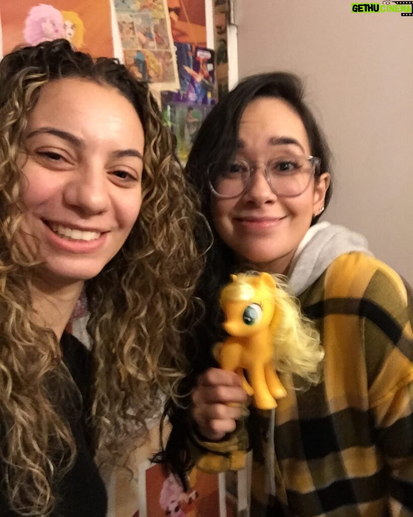 April Jeanette Mendez Instagram - I probably shouldn’t have touched the mysterious My Little Pony I found in a public bathroom with @lizmiele ... but look how happy it made me in that moment before I was infected with the T-Virus. (Apparently this pony’s name is Applejack and goes by AJ so clearly fate brought this disease ridden baby horse into my life even if it means to end it.)