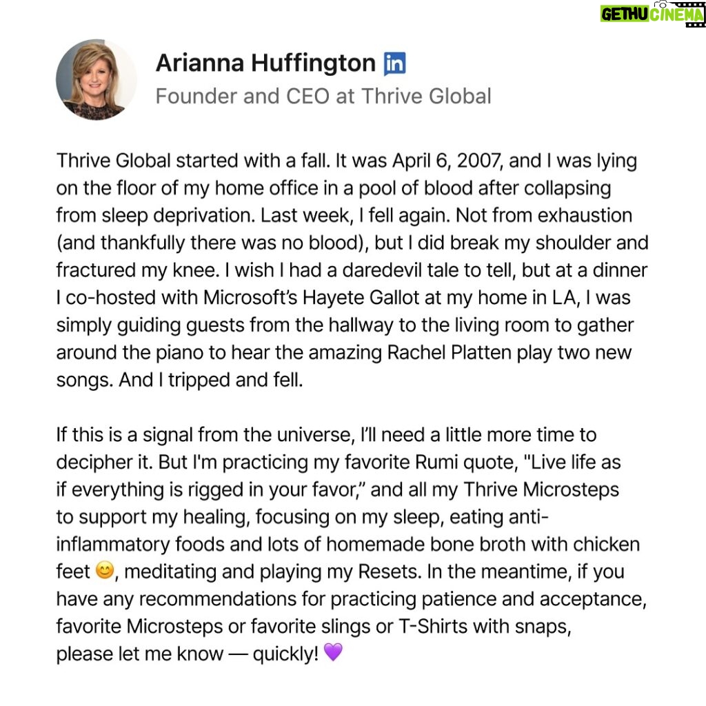 Arianna Huffington Instagram -