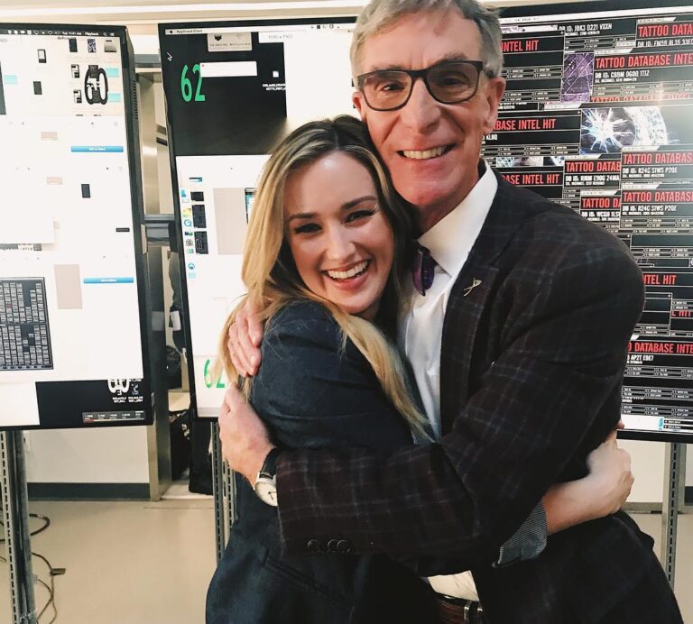 Ashley Johnson Instagram - I got to work with @billnye on @nbcblindspot. I was incredibly excited to meet him, let alone work with him. He completely exceeded my expectations. I’d heard he was “kind of” smart, pretty funny and just an all around nice guy. We got to do a lot of scenes together and I loved working with him. He’s an incredible actor on top of all these other things and I basically just wanted to hug him all day. And I did. Another fun fact about Bill, is that he really likes Pecan Sandies cookies. We ate a lot of them.