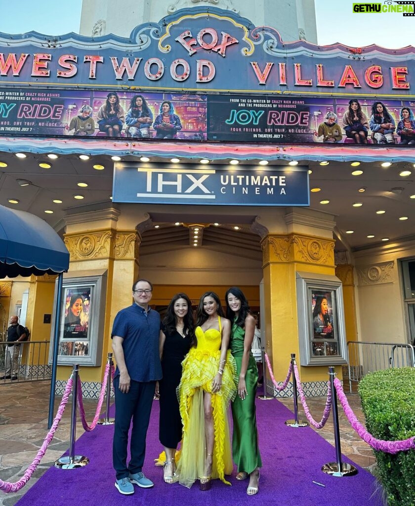 Ashley Park Instagram - my parents’ first date, thirty-something years ago, was at this same theatre where we celebrated @joyridemovie premiere… i know, i know, i fully cried when i found this out the day after the premiere and my heart is still so overwhelmed by this special full circle moment 🥹 and even further, #joyridemovie is officially released in theaters today (7/7) and my parent’s wedding anniversary also happens to be TODAY on July 7! I’m profoundly grateful for so many reasons in this moment, but especially for my beautifully supportive and resilient family… that we all got to be together for my first movie premiere and we all get to celebrate my little sister @audreyhehepark’s wedding in a few months. Im so happy that my dad insisted on seeing a movie to extend his first dinner date with my mom all those years ago… that she said yes… and here we all are. I owe a lot of who I am to how my parents raised me and my sister. And I don’t think they imagined during that first date that they would one day return to watch their daughter on that exact big screen… and that her anniversary gift to them would be the world getting to watch their little girl say and do veryyyy raunchy but wholesome but def RAUNCHY things on screens all over the world. So happy 🎰 to our my fam and my JOY RIDE fam 💜