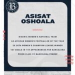 Asisat Oshoala Instagram – The Agba Baller has arrived! ⚽💥

@nigeriasuperfalcons International, @fcbfemeni striker and SIX-TIME African Women’s Footballer of the Year @asisat_oshoala joins #BayFC!

Read the announcement at the link in bio and stories.

#WeCameToPlay #BLegendary