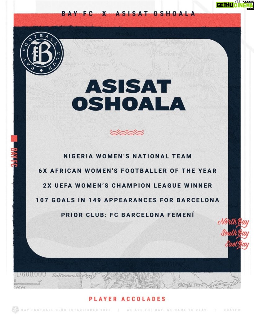 Asisat Oshoala Instagram - The Agba Baller has arrived! ⚽💥 @nigeriasuperfalcons International, @fcbfemeni striker and SIX-TIME African Women’s Footballer of the Year @asisat_oshoala joins #BayFC! Read the announcement at the link in bio and stories. #WeCameToPlay #BLegendary