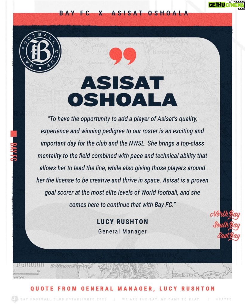 Asisat Oshoala Instagram - The Agba Baller has arrived! ⚽💥 @nigeriasuperfalcons International, @fcbfemeni striker and SIX-TIME African Women’s Footballer of the Year @asisat_oshoala joins #BayFC! Read the announcement at the link in bio and stories. #WeCameToPlay #BLegendary