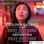 Awkwafina Instagram - This week has been so surreal. Incredibly honored to wake up to the news this morning... Thank you so much HFPA for this nomination and for recognizing @thefarewell . Can’t believe I am nominated alongside such insanely talented women. Congrats to my @thefarewell family, @thumbelulu and to all the other nominees!!