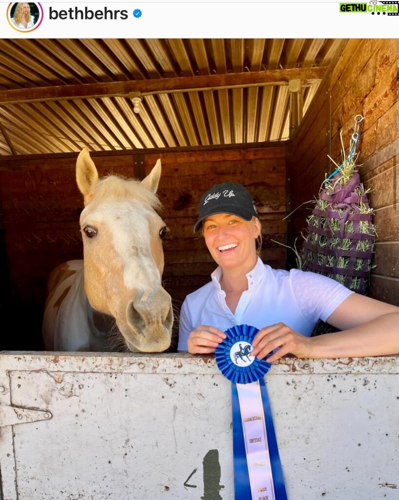 Beth Behrs Instagram - Actress and our @equusfoundation #equustar , @bethbehrs , wins a blue ribbon in her new dressage endeavors with rescue horse, Nutter Butter, who Beth says has changed her life and captured her heart! Beth also has her adopted and beloved equine best friend, Belle! Congrats on your blue ribbon and heart of gold as a stellar #horseprotector , Beth! 👏🏼👏🏼👏🏼🥇🥂💫🐴🥕 #equusfoundation #fortheloveofhorses #horsewelfare #horseadoption #adoptdontshop #horserescue