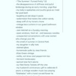 Beth Behrs Instagram - Inspired by my dear friend @sophiewardkoren 's beautiful Substack newsletter, I decided to write 50 things I'm savoring this month! 💛such a beautiful practice in awe and gratitude ! July! 50 things I'm savoring: -3pm yoga Nidra -"The Summer I Turned Pretty" S2 -the disappearance of stiffness and joyful birdsongs during an early morning yoga flow -my baby's eyelashes and soulful gaze as i hold her post bath -laughing at wet dogs in pools -watermelon that tastes like cotton candy -deep sniff of my horse's mane -vintage lace curtains in our guest bathroom window -Joni mitchell on a Sunday morning -open windows, fresh air , and beeswax candles -unexpected conversations with wise women who change your life -the smell of summer in Central Park -my daughter in silly hats -stained glass -homemade quilts by dear friends -Elsie Green vintage -nettle, oat straw and peppermint tea -Vermont landscapes -apricot lane farm plums -our first Roma Tomato off the vine -my husband's anniversary gift to celebrate 5 years: a vintage wooden music box playing "Edelweiss" with a hand carved flower he painted and made himself -The Stoic's wisdom -8 hours of uninterrupted sleep -Betty Hutton -hot honey arrabbiata -Blossom Dearie on vinyl -collecting sea shells -peacock feathers -music journalism -beeswax candles -substack newsletters -air conditioning and a great novel -my baby's swimsuit with ruffles -long leisurely brunches with my mama and daughter -the art of surfing -BARBIE movie -pulse of Americana Spotify station -Pinterest boarding my dream life -the perfect shirt dress -silk pj's -blue horse ribbons -spicy green salsa -NY TIMES -NY Times Crossword -BOHM on creativity -compost trash bins (thanks LA city!) -young climate activists -journaling -Western folk art -empowering finance books podcasts