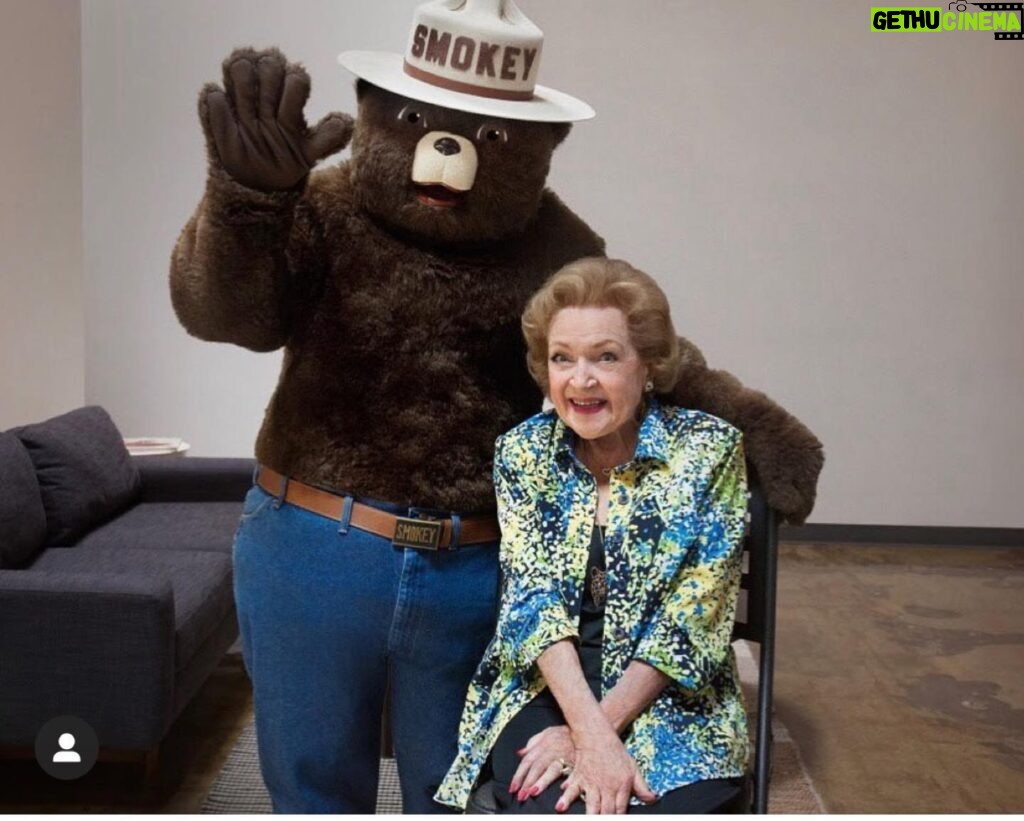 Betty White Instagram - We’re heading into summer - bbqs, camping, all kinds of fun! Here’s Betty with Smokey - reminding you to be safe and responsible this summer! Protect our forests and wildlife :). And have a wonderful holiday weekend.