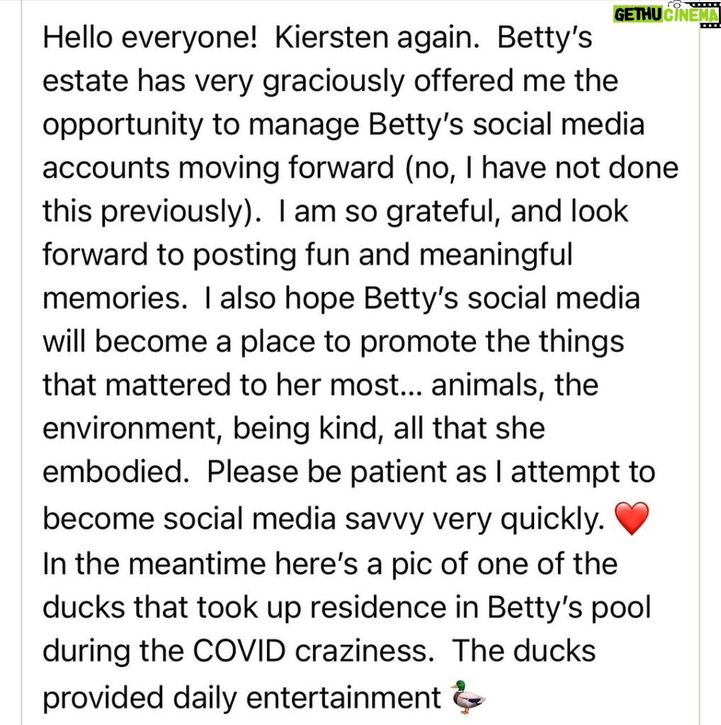 Betty White Instagram - Hi everyone! 🦆🦆🦆