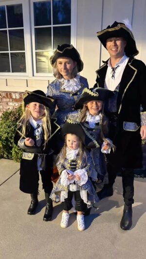 Beverley Mitchell Instagram - Yo, Ho, Yo, Ho a pirates life for me! What a fun night! Loved getting to wear family costumes from @chasingfireflies and not sure how many more years I can get away with it but last night was pretty fun!! And I think the costume fits Mayzie perfectly! She sought treasure and boy did she find it!  #happyhalloween #chasingfireflies #familycostume