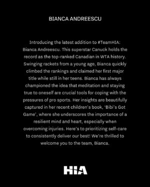 Bianca Andreescu Instagram - Proudly presenting the one and only @biancaandreescu_ as our newest HIA changemaker! ✊

"Giving back is one of the main motivators for me as a professional athlete. I'm excited to join HIA because it's given me another outlet to make a positive impact."

. 
. 
. 
. 
#HIA #highimpactathlete #domaximumgood #dogoodfeelgood #championsofchange #sportstar #athlete #athletesgivingback #effectivealtruism #charity #TeamHIA #tennis