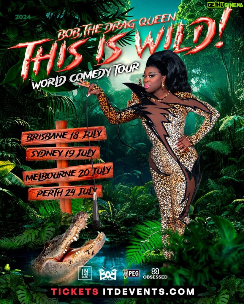 Bob the Drag Queen Instagram - 🦘AUSTRALIA!! 🦘Tickets for the first leg of my international tour “THIS IS WILD!” are now available on a special presale for my fans. 🐊Go to SeeTheDragQueen.Com and use the promo code NOHUGS to beat everyone to the best seats. 🐅 #ThisIsWild!