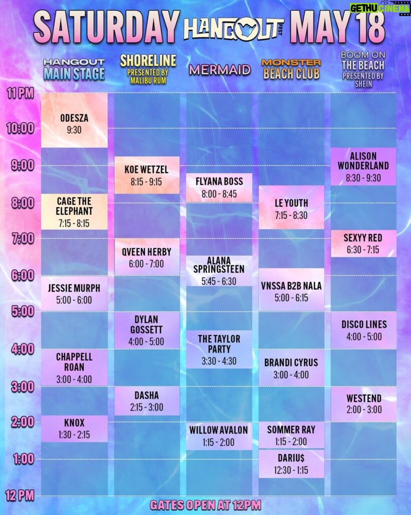 Brandi Cyrus Instagram - I’m just SO EXCITEDDDD for @hangoutfest!! Swipe for the schedule - I’ll see y’all at 3:00 on Saturday 5/18 😎(also soOoOoo excited to see @odesza ok byeeee!)