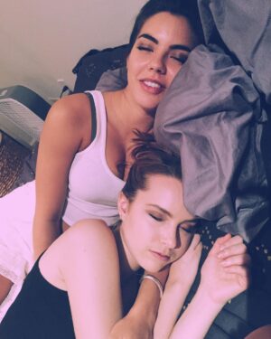 Bridgit Mendler Instagram - Sleepy buddies after full day shoot Atlantis @pongypal