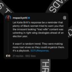 Brittany Packnett Instagram - Katie Britt is going to be parodied on #SNL and that’ll only make her audience love her more. She bugged *me* cause she was lying thru her teeth and sounded like Chelsea crying to Jimmy but I’m not her intended audience. The “traditional wives” they want to organize are a direct response to DeSantis’ fails and the pro-abortion women’s wave. The GOP messaging strategy has shifted and it’s scary. And I hope we’re paying attention. Don’t be fooled. #SOTU #SOTUResponse
