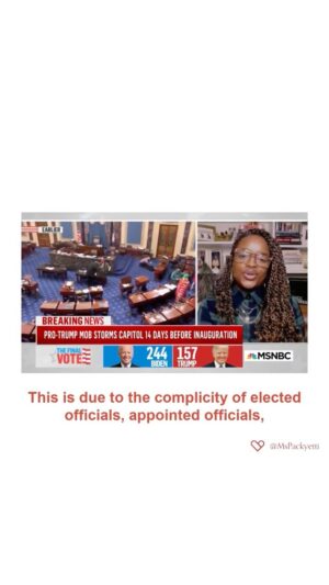 Brittany Packnett Instagram - one thing about me? imma call a thing a thing.

this was a violent insurrection, by a mob of white supremacists, participated in and permitted by police, incited by members of congress who stood on the capitol floor just hours later with blood on their hands.

and none of them will defeat us.

with Brian Williams on @msnbc