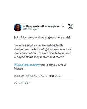 Brittany Packnett Instagram - @speakermccarthy I hope you know we can see you. AND @repmattgaetz of FL. AND @mattformontana OF MT. AND @reptimburchett of TN. AND @realannapaulina of FL. AND @rep.elicrane of AZ. AND @repandyogles of TN. AND @andybiggsaz of AZ. AND @repdanbishop of NC. AND @repwph of TX. AND @repcorymills of FL. 

And more than that: the God in whom you claim to believe can see you, too. 

So can the women and children on WIC, families w section 8, farmers, the people of the military, air traffic controllers and the federal workers who have to lose their paychecks while you keep yours. 

And we won’t forget come election time.

(One correction: while inflation is higher now than 7 years of the last 10, it’s not the highest in the last decade. Added the source and tagged who shared it on the original thread on Twitter!)