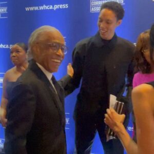 Brittney Griner Instagram - We are in awe from The White House Correspondents’ Association’s dinner last night. The first amendment is so important and we’re grateful to live in a country that recognizes freedom of speech. 

Major thank you to the courageous journalist from our past, present, and future for truth-telling and being the foundation for radical change. Our prayers go out to the families of Evan Gershkovich (Russia) and Austin Tice (Syria)— reporting is not a crime and we must bring them home. 

@gayleking and the entire CBS family, thank you for having us as your guest. Your hospitality was unmatched. 

Styled by: @calvinklein & @courtneydmays 
MUA: @lolasbeautymark 
Hair: @jadajenkinsco 

#WeAreBG #BringOurFamiliesHome