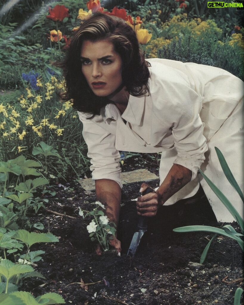 Brooke Shields Instagram - Happy #EarthDay!! 🪴🌼👩‍🌾 this is exactly what I look like in the garden, ha! 📸 #MarioSorrenti in 1999 for @harpersbazaarus