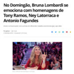 Bruna Lombardi Instagram - Recebi uma linda e tocante homenagem no @domingao e agradeço @lucianohuck que foi muito generoso. Foi demais ver os depoimentos de @antoniofagundes @tonyramos_oficial e @antonioneylatorraca que são além de grandes atores, amigos queridos com quem tive a sorte de trabalhar. Amados, super obrigada de ❤️ #homenagem #alegria #amigos