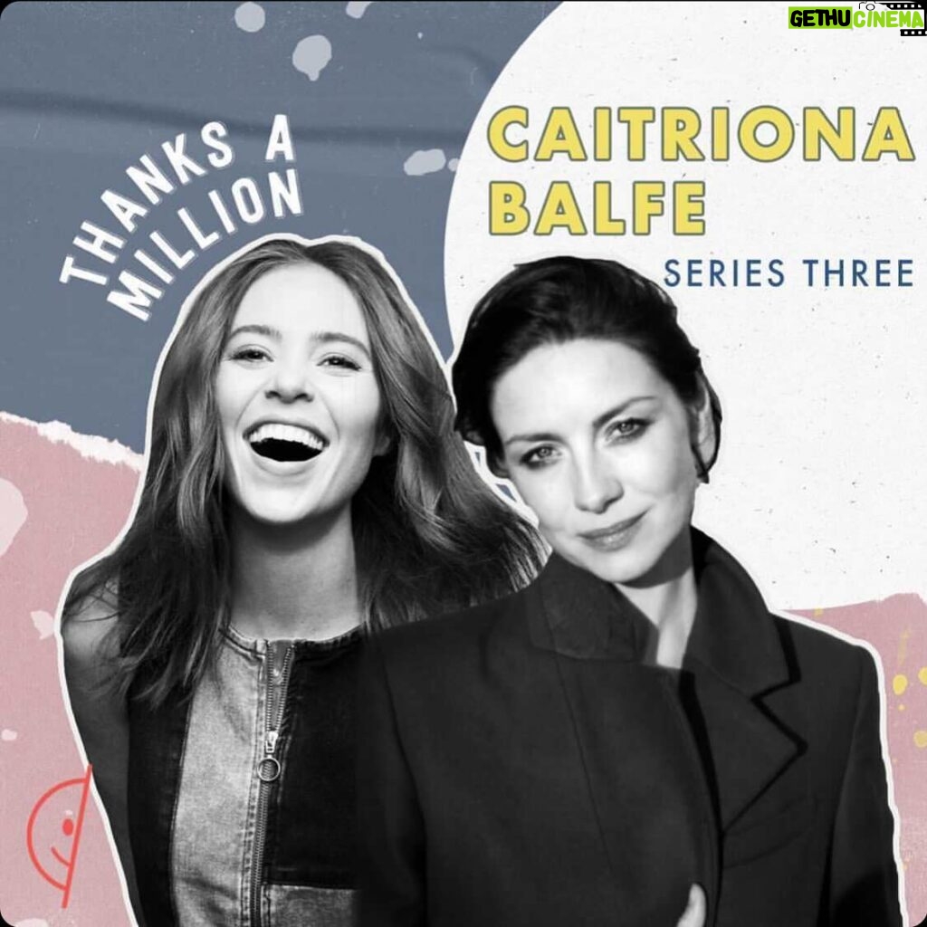 Caitríona Balfe Instagram - Had such a lovely time talking with the brilliantly joyful @angelascanlon who makes a point of searching out the good in the world .. so I shared all my shit experiences!!! Sorry Angela!! But it’s a brilliant podcast with lots of amazing people and so worth the listen - Thanks a Million Podcast. 💗💗💗