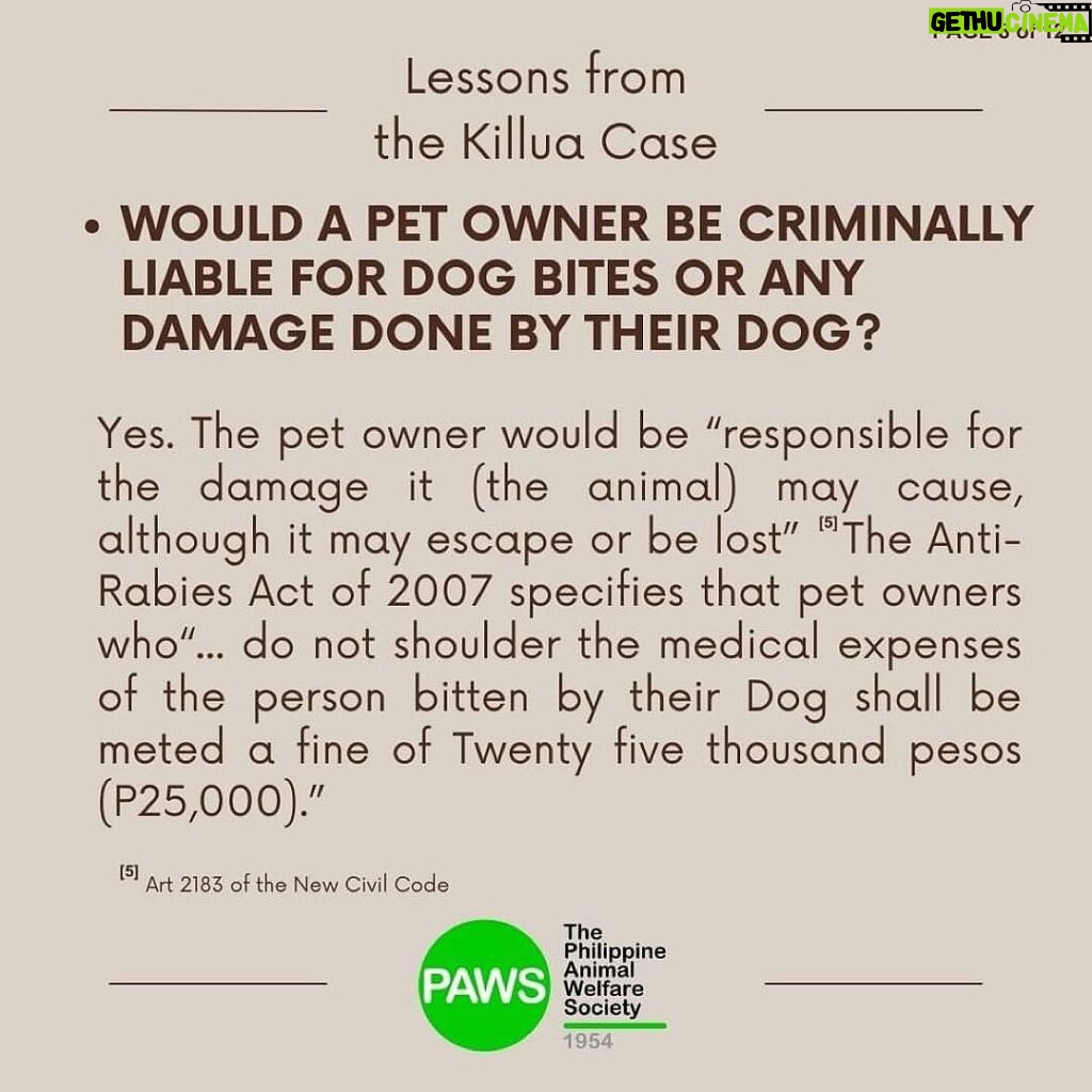 Carla Abellana Instagram - Part 2 Reposted from @pawsphilippines Here is the second part of PAWS’ answers to commonly asked questions related to the Killua dog-killing case. Included in them are some lessons worth repeating to emphasize the importance of both responsible pet ownership and a humane animal control system. The case has shone the spotlight on the fact that the reason for non-prosecution of animal offenders is not because the law is weak, but because of the refusal of many witnesses to file cases. In Bato, Camarines Sur, long before the Killua case, stray dog capture and killing by tanods and bystanders was rampant. The dogs end up in a known “ slaughterhouse” in the area. It is hoped that Killua’s case will put an end to many acts of animal cruelty in the area. With your help in this fight, we can protect animals and humans. #justiceforKillua #endanimalcruelty #animalwelfare #pawsphilippines