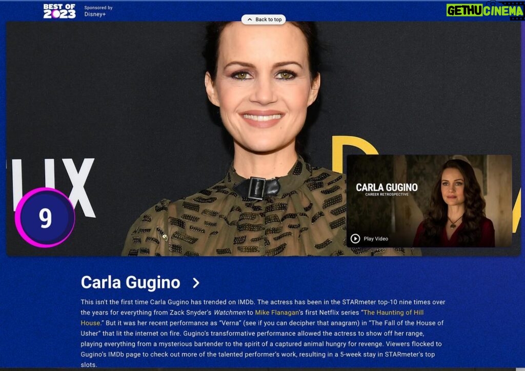 Carla Gugino Instagram - Thanks to all of you who watched (some more than once 🙌🏼) #thefallofthehouseofusher Thrilled that Verna 🐦‍⬛ and this wild Poe-inspired tale resonated with you and flattered to be in the @imdb #topstarsof2023 #bestof2023