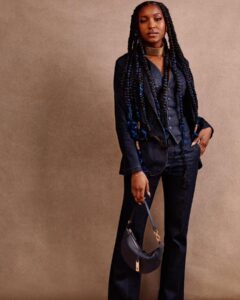 Carlacia Grant Instagram - I love a 3 piece suit paired with Nipsey blue knotless braids. 🤣🥰🫣 @PoloRalphLauren @ELLEUSA #HollywoodRising #PoloRLStyle Glam Hair @hushbychloe MUA @seanharrismakeup Stylist @orettac