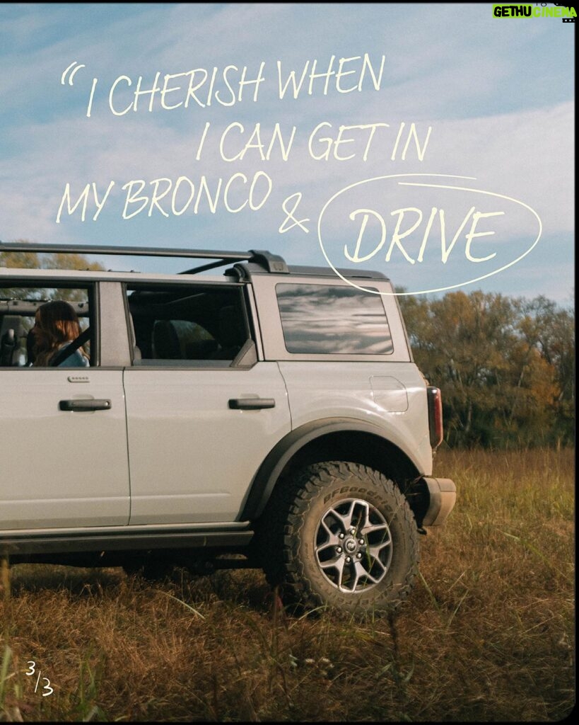 Carly Pearce Instagram - “A lot of times when I just need to clear my head I’ll go for a drive.” When @carlypearce needs to exit the fast lane, she takes off in her Ford BroncoⓇ BadlandsⓇ. To watch the full film, click the link in our bio. Disclaimer: Always consult the Owner’s Manual before off-road driving, know your terrain and trail difficulty, and use appropriate safety gear. Ford is committed to the preservation of the environment and treading lightly. Previous model with optional equipment shown.