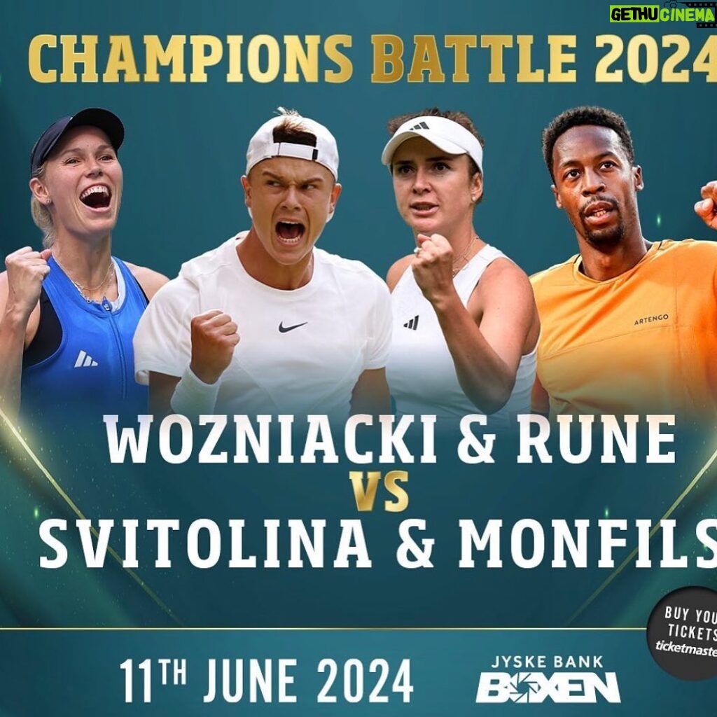 Caroline Wozniacki Instagram - Very excited for an epic battle on June 11! Playing with @holgerrune against @elisvitolina @iamgaelmonfils in front of the Danish crowd will be awesome!! #championsbattle2024 #CB24 get your tickets in the link in bio!💪🏻💪🏻