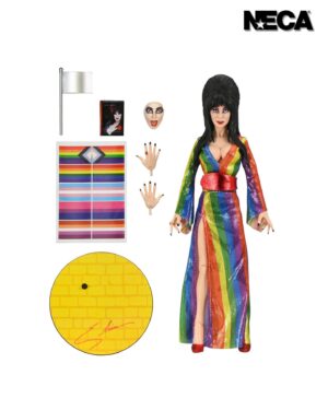 Cassandra Peterson Instagram - ANNOUNCEMENT! 🏳️‍🌈 🖤
➖
Elvira - Over the Rainbow Elvira 8” Clothed Figure 
➖
Celebrate Pride Month with Elvira, Mistress of the Dark! The devilishly delightful Cassandra Peterson has played the part of Elvira for more than 40 years with grace, humor and more than a little camp. NECA is proud to present this “Over the Rainbow” Elvira figure, celebrating the horror and queer icon in a never-before-seen, sparkling rainbow dress for your collection. With an original tailored fabric gown, glittery ruby red heels, and a yellow brick display base, she’s definitely not in Kansas anymore! This fully articulated 8-inch action figure features new faceplate technology with two interchangeable expressions and hands, including brand new ones that allow you to recreate Elvira’s signature pose! She comes with a book accessory of Peterson’s memoir, “Yours Cruelly, Elvira”, and a double-sided flag with 10 stickers to customize and show your unique pride! 
➖
Available now on thenecastore.com, and shipping to your favorite NECA retailer in June!
➖
#Elvira #MistressoftheDark #Pride #OvertheRainbow #CassandraPeterson #NECA  #actionfigure