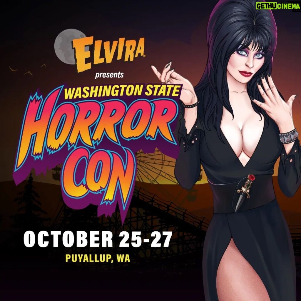 Cassandra Peterson Instagram - Save the Date: October 25-27, 2024 Washington State Horror Con presented by Elvira. Introducing a new horror convention with amazing guests, exhibits, vendors, artists, panels, film presentations, and so much more on October 25-27, 2024 in Puyallup.