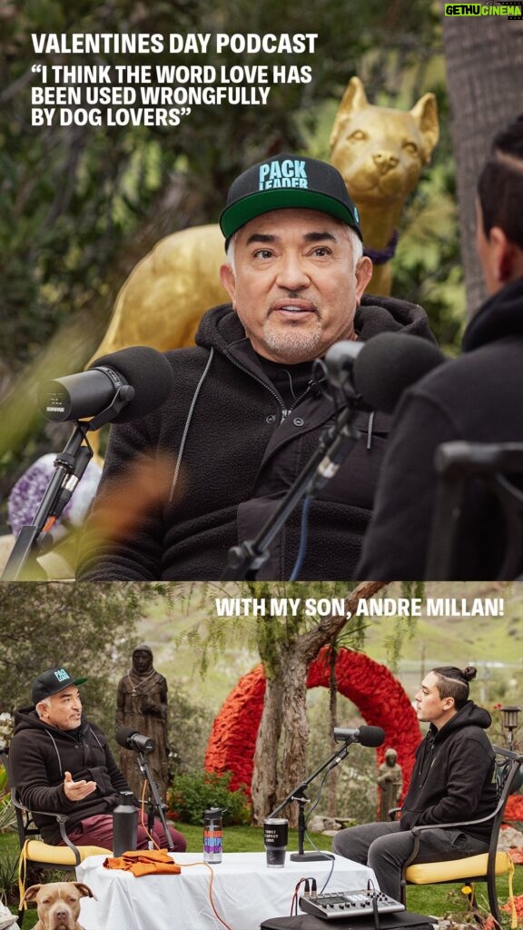 Cesar Millan Instagram - Happy Valentines Day from the Pack! ❤ Today on our Podcast we talk about LOVE! 🎙 @andremillanofficial joins me at the ranch to discuss how we experience love in our lives, the misconceptions of love as dog owners, and our favorite examples of love at the ranch! WATCH THE FULL EPISODE ON OUR YOUTUBE CHANNEL Link in our bio. #betterhumansbetterplanet #valentines