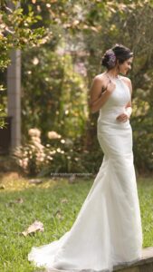 Chaithania Prakash Instagram - 🕊🤍 Airbrush makeup done with Christian gown for @briella.in Amazing gown : @briella.in Bouquet : @briellaflorals Photography : @sharon.shyam @storiesbysharonshyam Makeup & hairstyle : @soumyashyam_makeupartist Location : Whispering water resort Reels : @jeeva_balakrishnan @sumin_s_kumar Thanks : @shinil__vinod