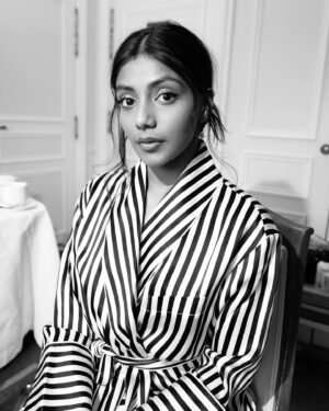 Charithra Chandran Instagram - When in couture, life’s a runway ✨ 

What a dream for my first couture show to be an Indian designer!! To the whole @rahulmishra_7 team, thank you for such an inspiring and beautiful show. Rahul and Divya, you are both leading the way forward on how to run a business that puts art and ethics at the front and centre of its practice. So proud to support you guys xx 

Thank you @marco.bahler for the beautiful pictures! 
Styling: @hollyevawhite 
Makeup: @kennethsohmakeup 
Hair: @patrickwilson 
❤️